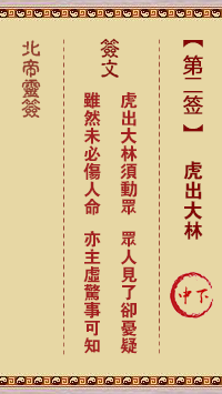 北帝灵签 第2签:虎出大林 中下